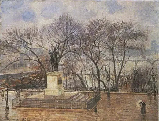 Die erhöhte Terrasse der Pont-Neuf, Platz Henri IV: unter dem morgendlichen Regen - Camille Pissarro