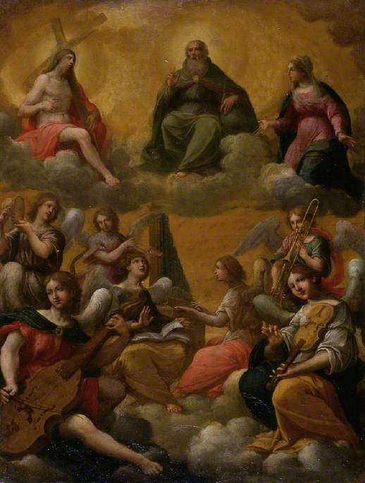 La Trinité avec la Vierge Marie et les anges musiciens - Francesco Albani image 1 reproduction de peinture à l’huile