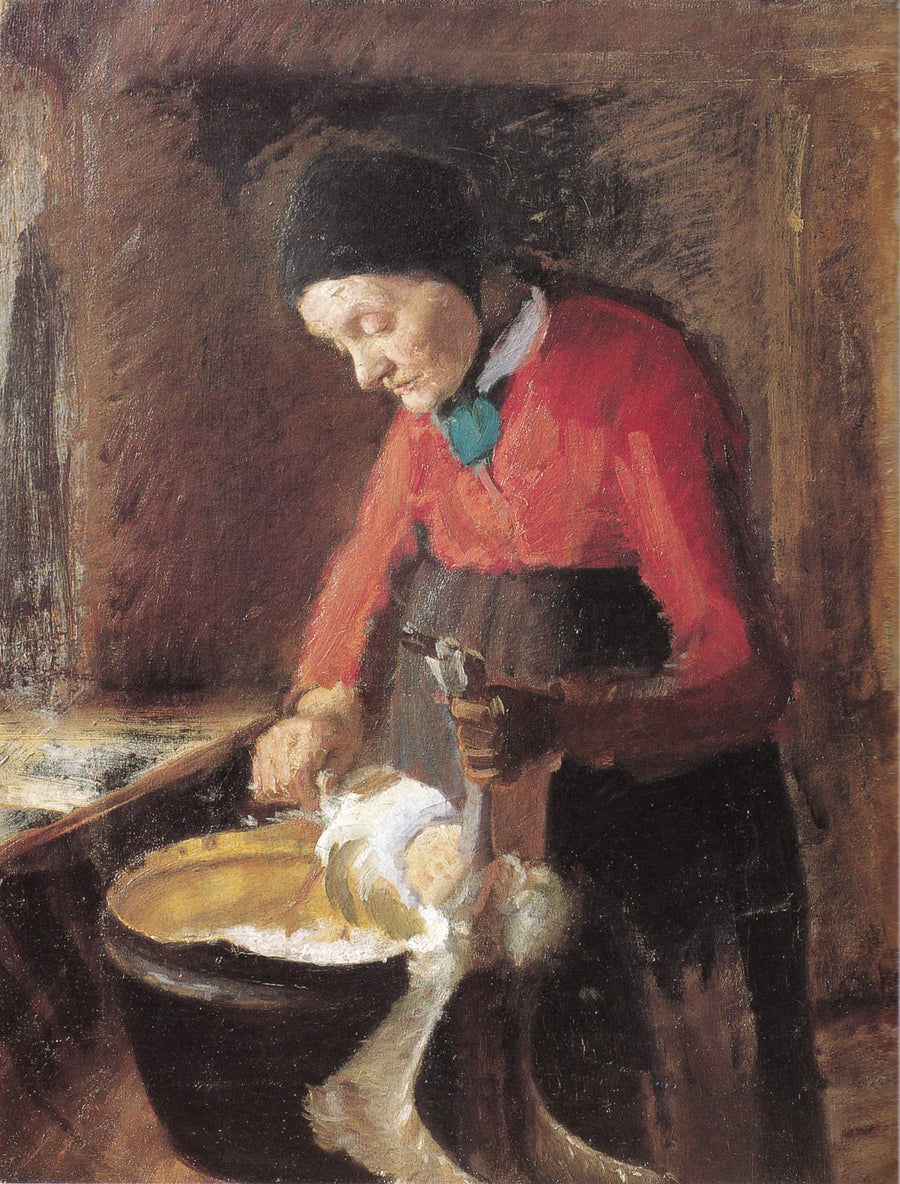 Die alte Lene rupft eine Gans – Anna Ancher