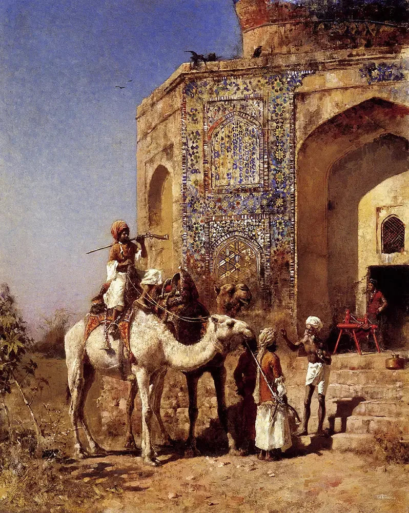La vieille mosquée aux tuiles bleues à l'extérieur de Delhi - Edwin Lord Weeks image 1 copie de tableau peinte à la main
