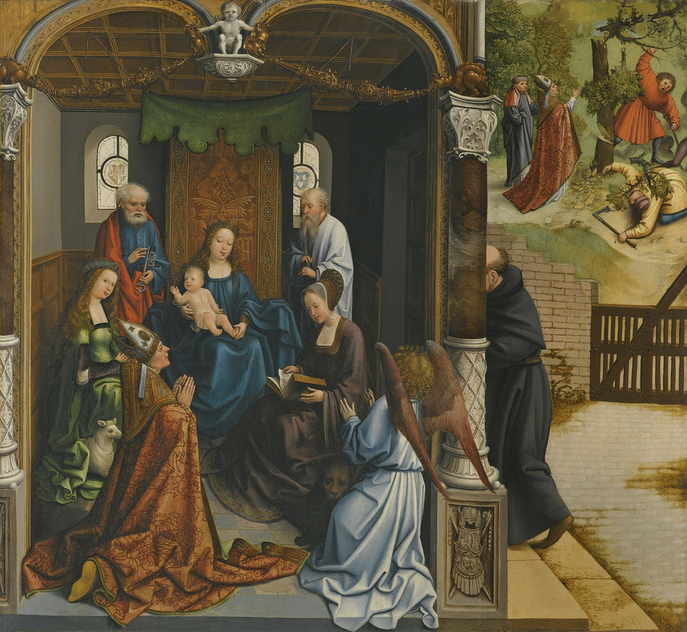 La Vierge à l'Enfant adorée par saint Martin et d'autres saints, dont saint Pierre, Agnès, Marie-Madeleine et Antoine. - Bernard van Orley image 1 reproduction réalisée par Alpha Reproduction
