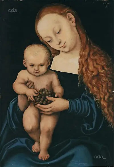 La Vierge à l'Enfant avec des raisins - Lucas Cranach the Elder image 1 copie peinte à la main à l’huile