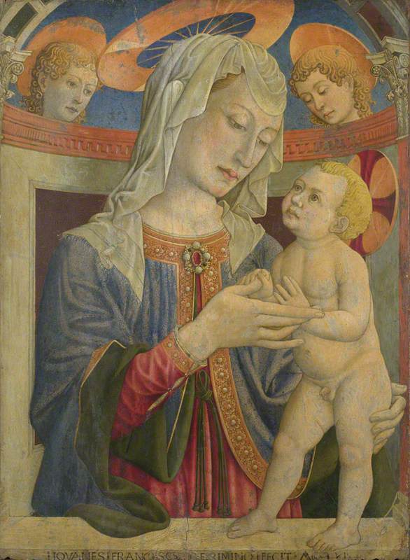 La Vierge à l'Enfant avec deux anges - Giovanni Francesco da Rimini image 1 tableau peint à l’huile sur toile