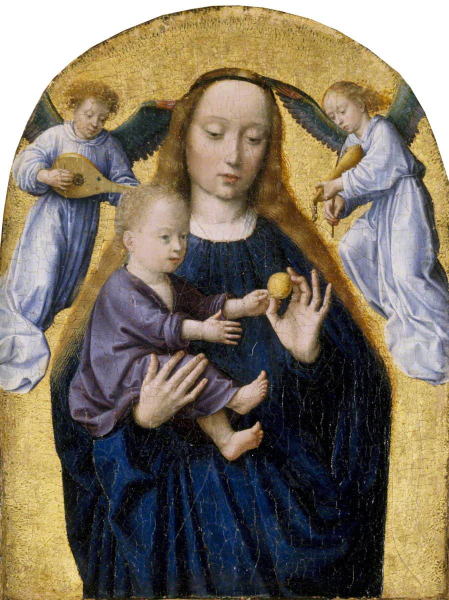 La Vierge à l'Enfant avec deux anges musiciens - Gérard David image 1 reproduction artisanale de tableau