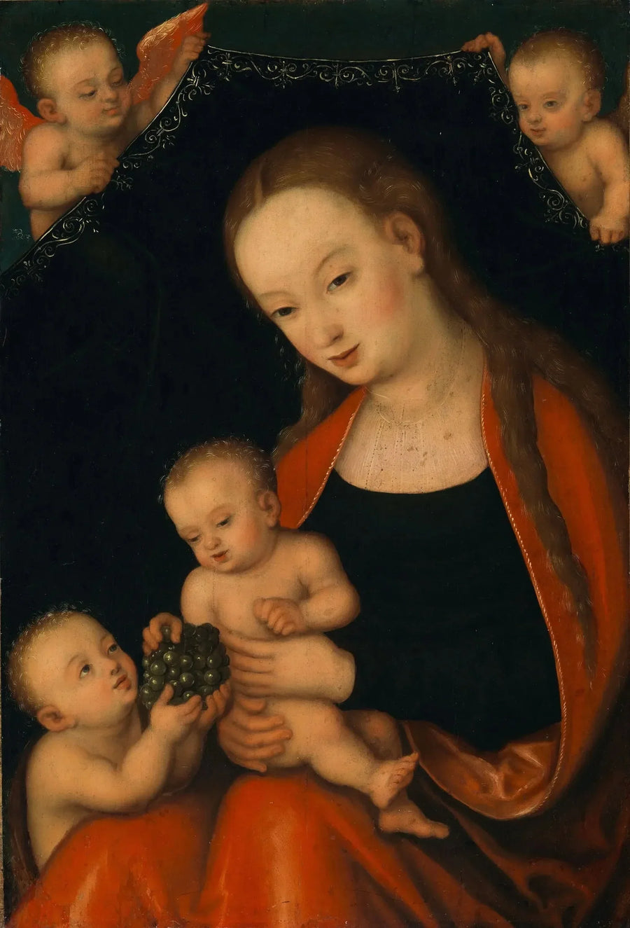 Die Jungfrau mit dem Kind und dem kleinen Johannes Baptist mit Engeln - Lucas Cranach der Ältere