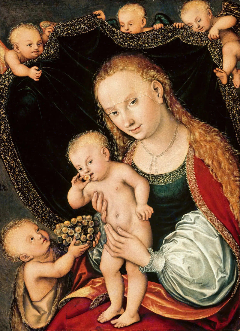 Die Jungfrau mit dem Kind und dem kleinen Johannes Baptist mit Engeln - Lucas Cranach der Ältere