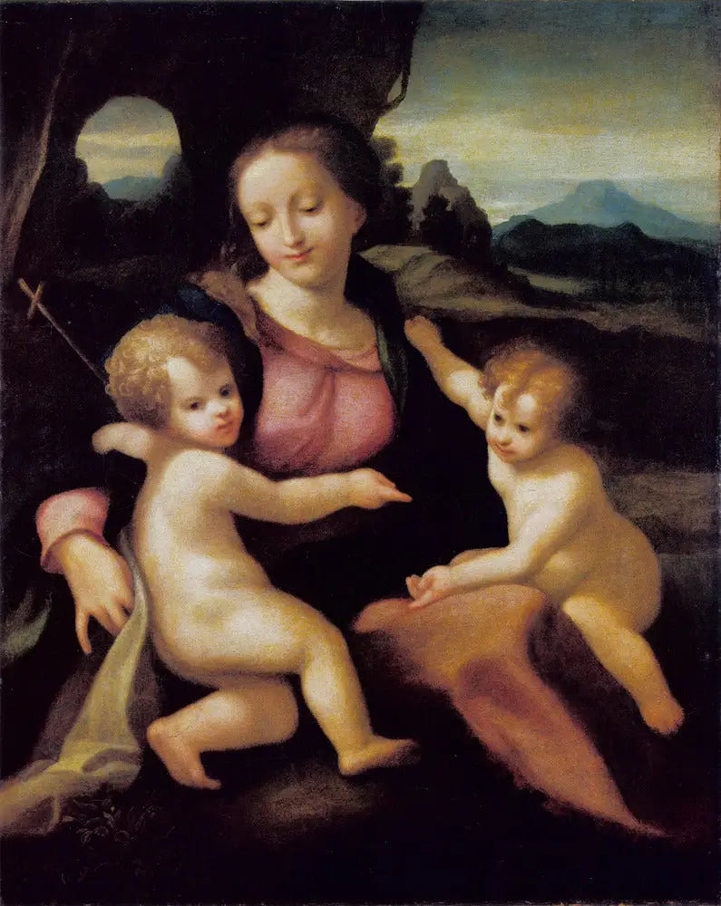 Die Jungfrau mit dem Kind und dem kleinen Heiligen Johannes - Antonio da Correggio