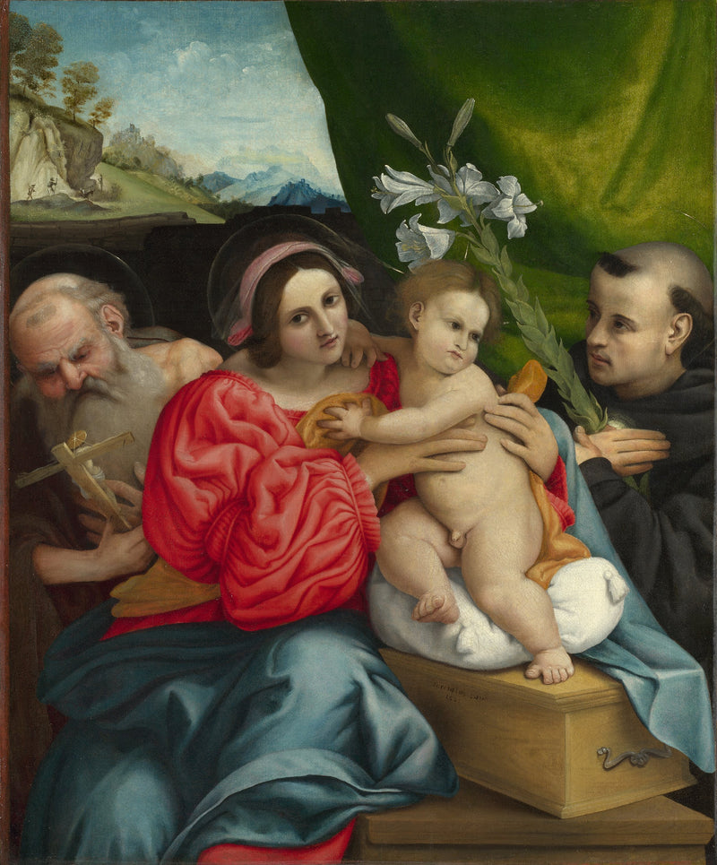 Die Jungfrau mit dem Kind mit den Heiligen Hieronymus und Nikolaus von Tolentino - Lorenzo Lotto