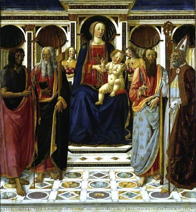 Die Jungfrau mit dem Kind, mit den Heiligen Johannes dem Täufer, Andreas Barthélemy und Zeno - Cosimo Rosselli