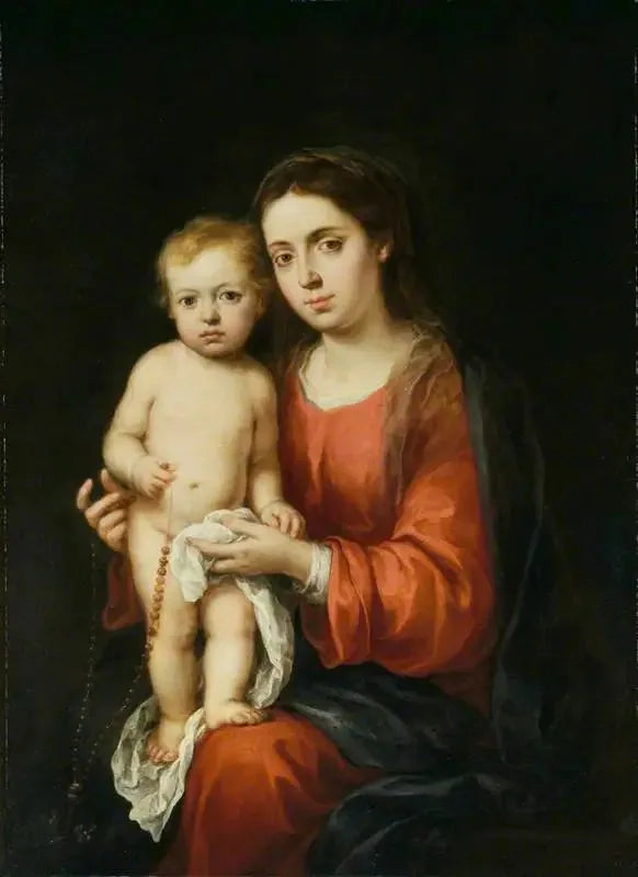 Die Jungfrau mit dem Kind und einem Rosenkranz - Bartolomé Esteban Murillo