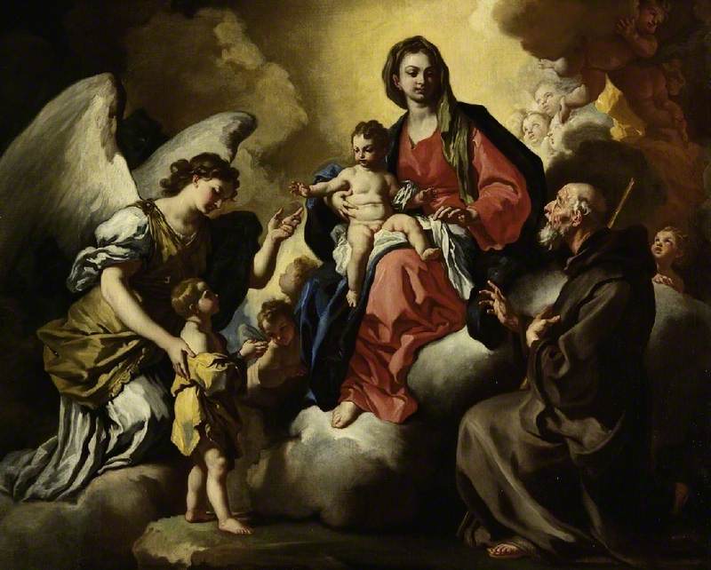 Die Jungfrau mit dem Kind, mit einem Jungen, präsentiert von seinem Schutzengel, und S. Francesco Di Paola - Francesco Solimena