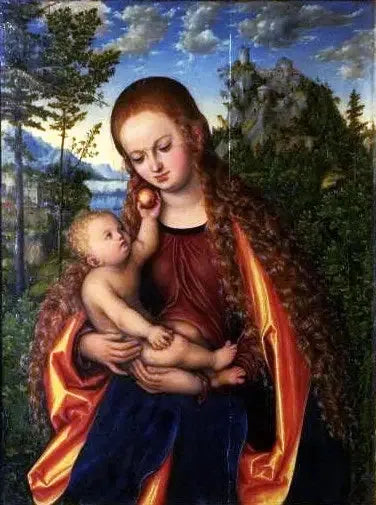 Die Jungfrau mit dem Kind in einer prächtigen Landschaft - Lucas Cranach der Ältere