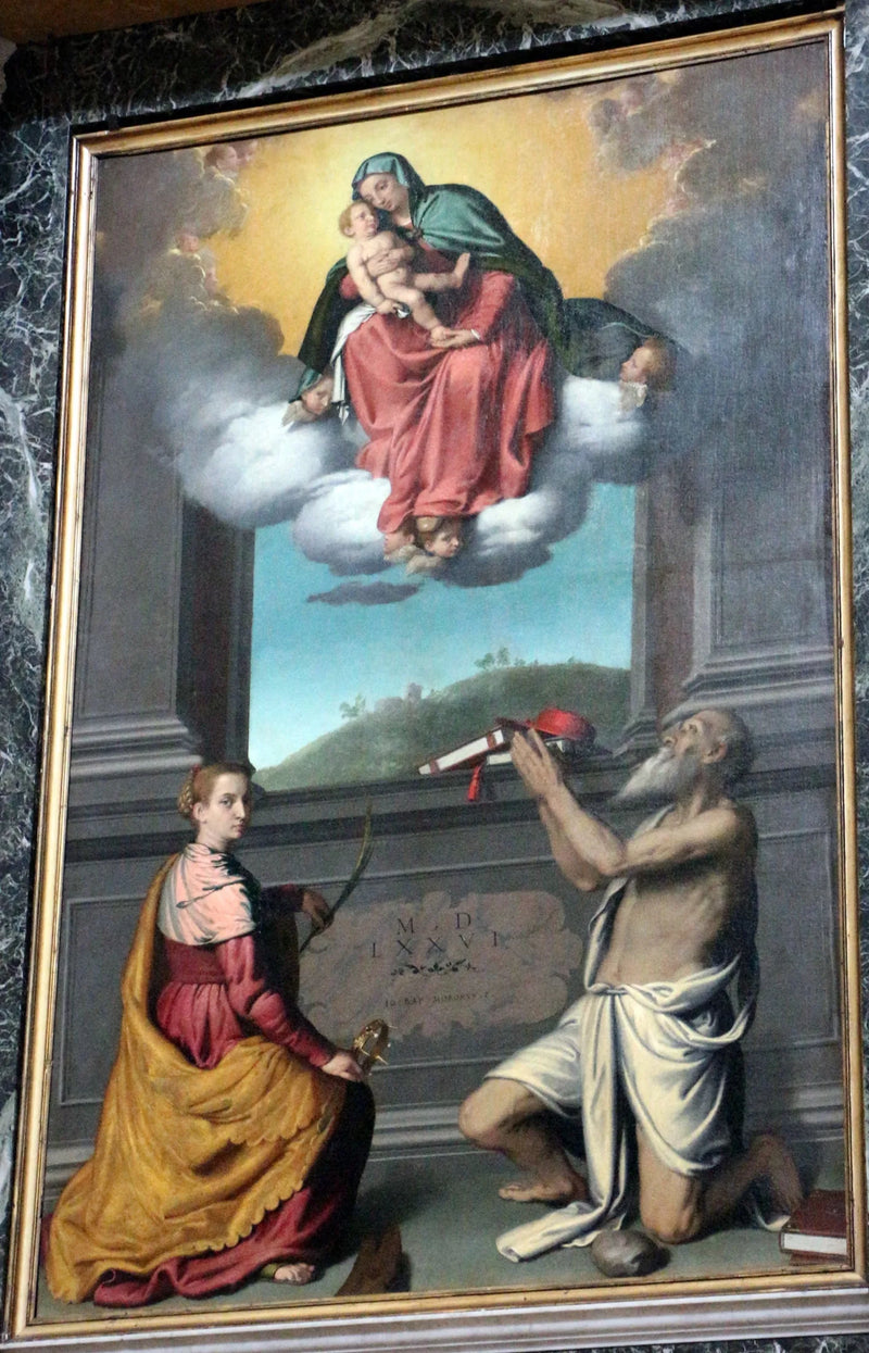 Die Jungfrau mit dem Kind in Herrlichkeit mit Heiligen - Giovanni Battista Moroni