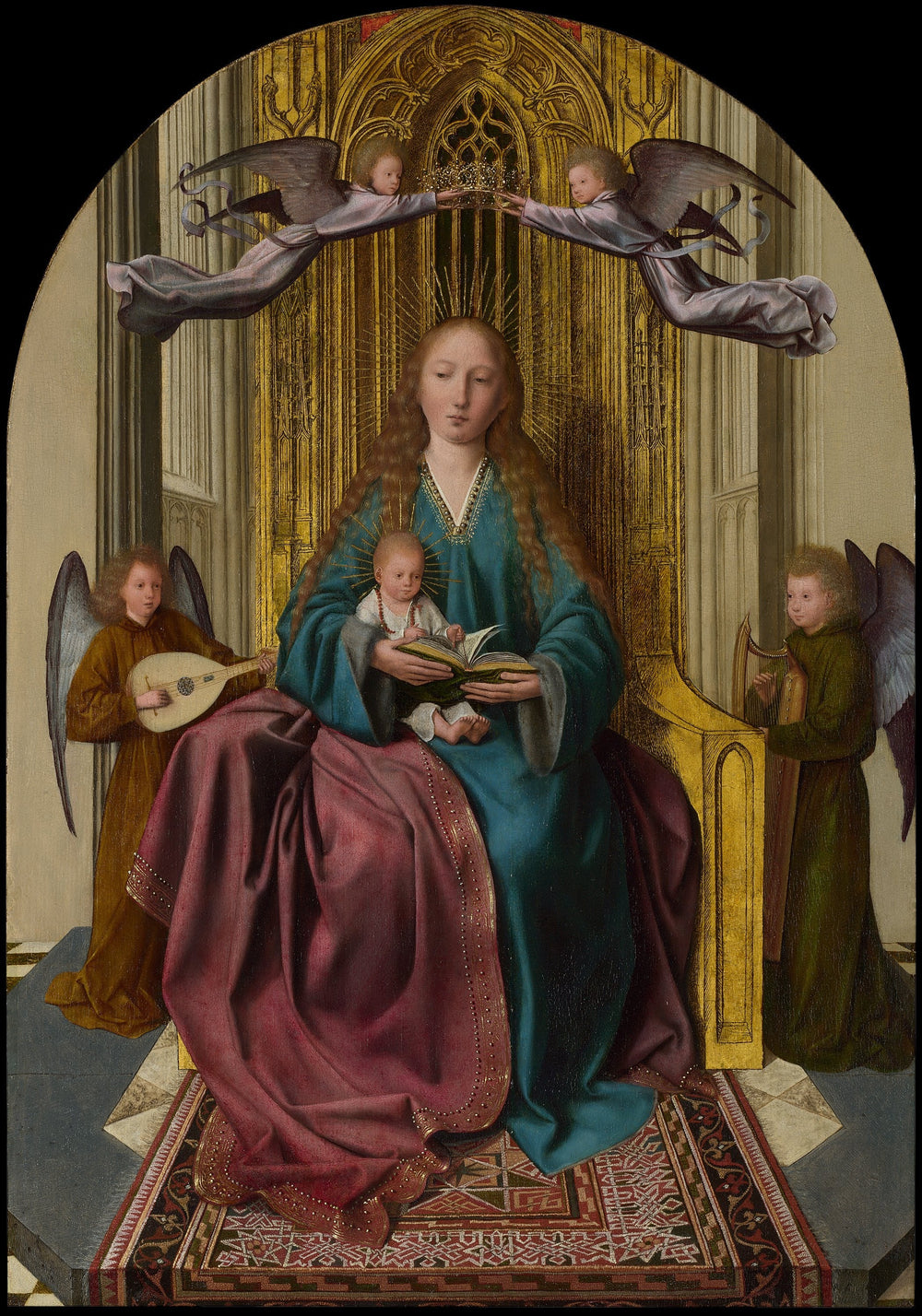 La Vierge à l'Enfant en majesté, entourée de quatre anges - Quentin Metsys image 1 copie peinte à la main à l’huile
