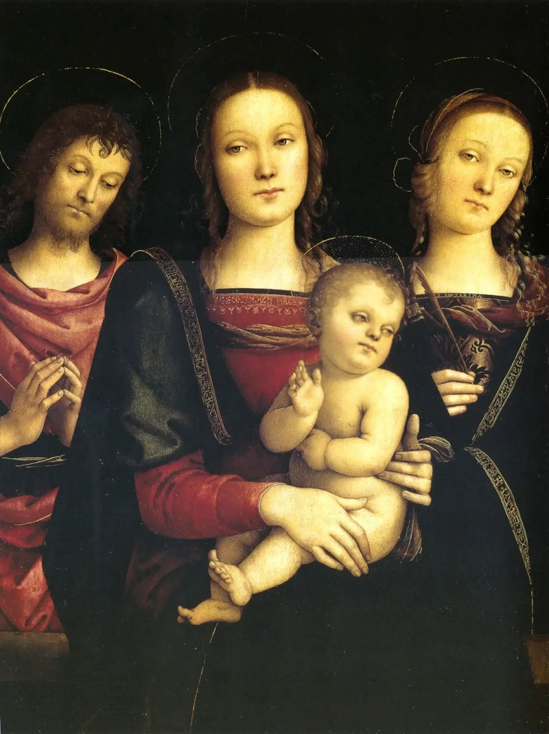 Die Jungfrau mit dem Kind zwischen den Heiligen Johannes dem Täufer und Katharina von Alexandria - Pietro Perugino