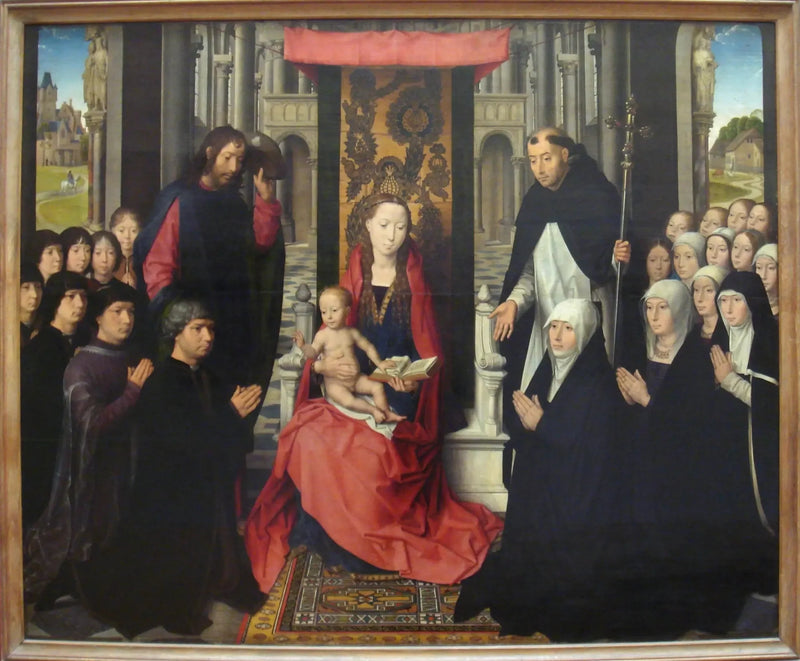 Die Jungfrau mit dem Kind zwischen Sankt Jakob und Sankt Dominikus - Hans Memling