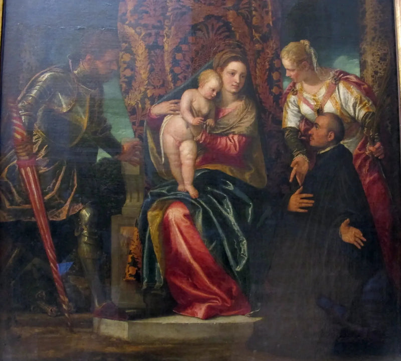 Die Jungfrau mit dem Kind zwischen der heiligen Justine und dem heiligen Georg, mit einem knienden Benediktiner - Paul Véronèse