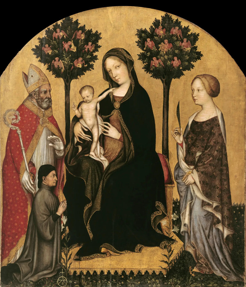 Die Jungfrau mit dem Kind und die heilige Katharina, der heilige Nikolaus und der Spender - Gentile da Fabriano