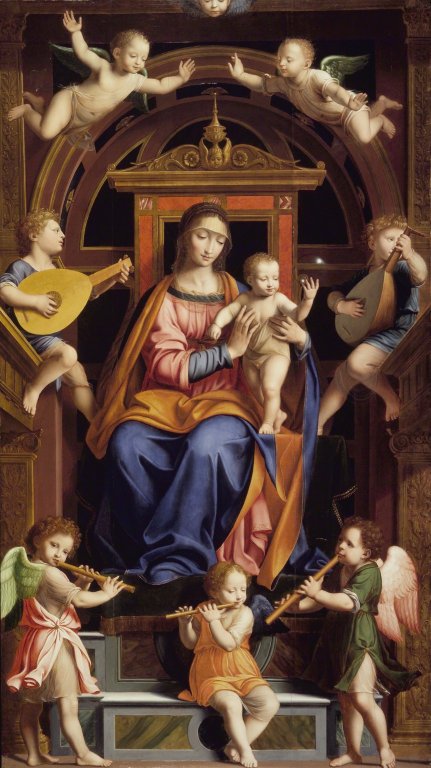 Die Jungfrau mit dem Kind thronend mit Engeln - Bernardino Luini