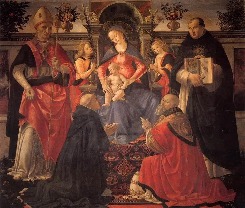 Die Jungfrau mit dem Kind, die zwischen Engeln und Heiligen thront - Domenico Ghirlandaio
