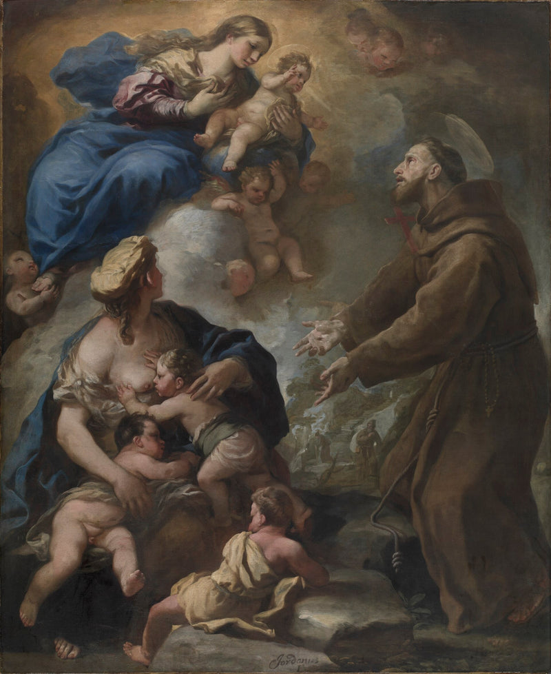 Die Jungfrau mit dem Kind erscheint dem heiligen Franz von Assisi - Luca Giordano