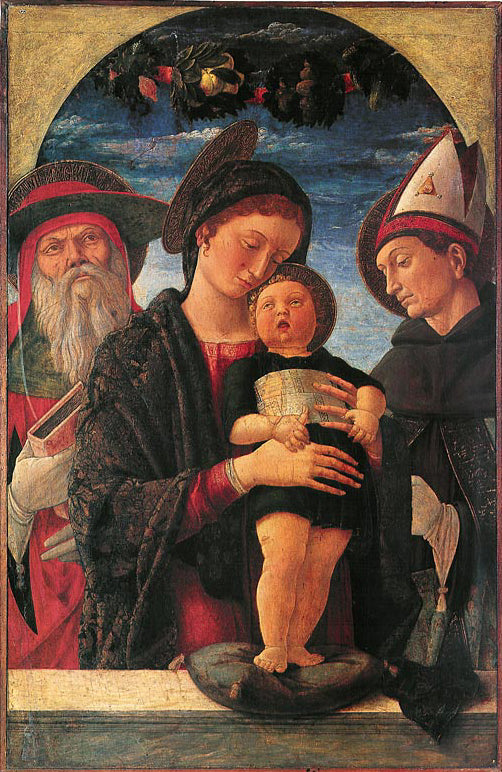 Die Jungfrau mit dem Kind zwischen Heiligen Hieronymus und Ludwig von Toulouse - Andrea Mantegna