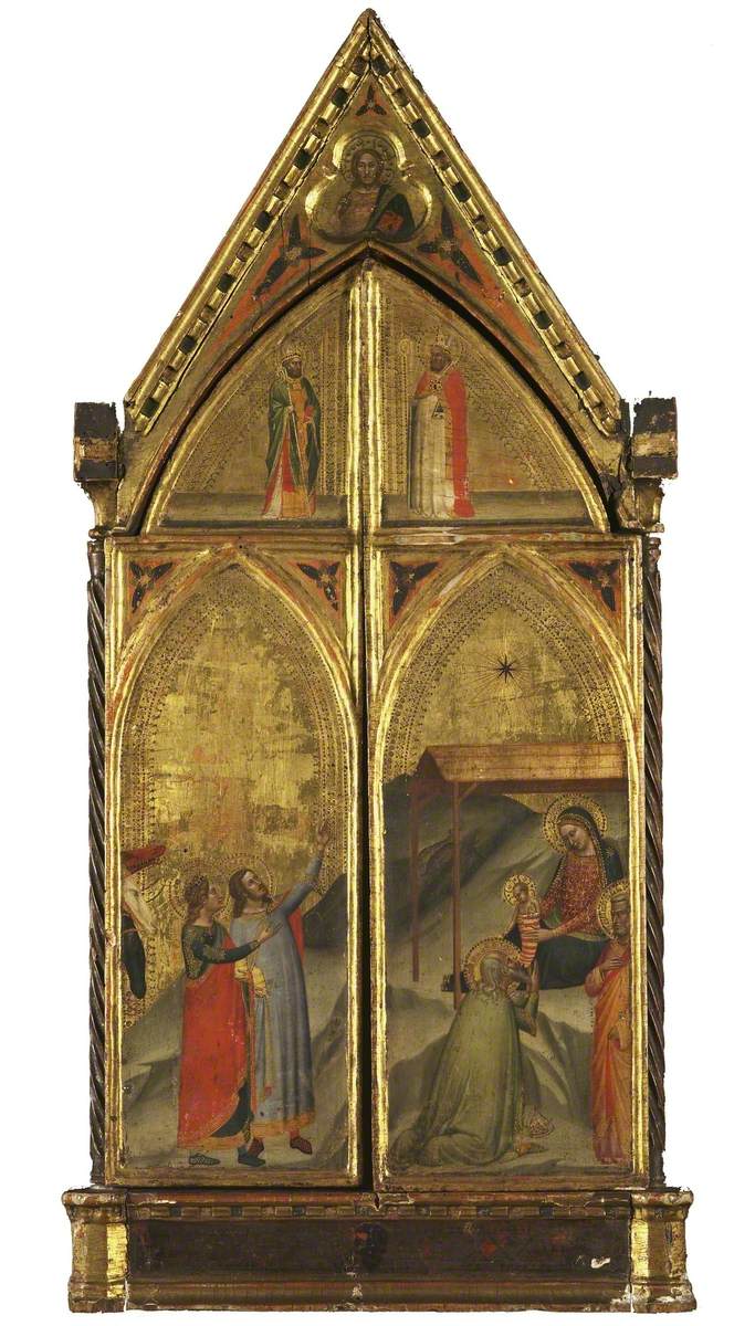 Die Jungfrau mit dem Kind thronend mit Heiligen (geschlossener Triptychon) - Bernardo Daddi