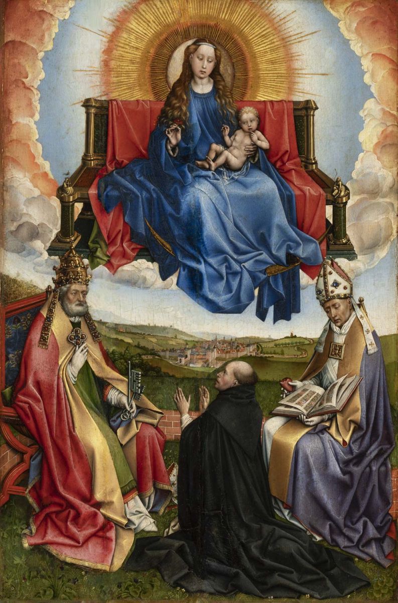 Die Himmelfahrt der Jungfrau zwischen St. Peter und St. Augustinus verehrt von einem Spender - Robert Campin