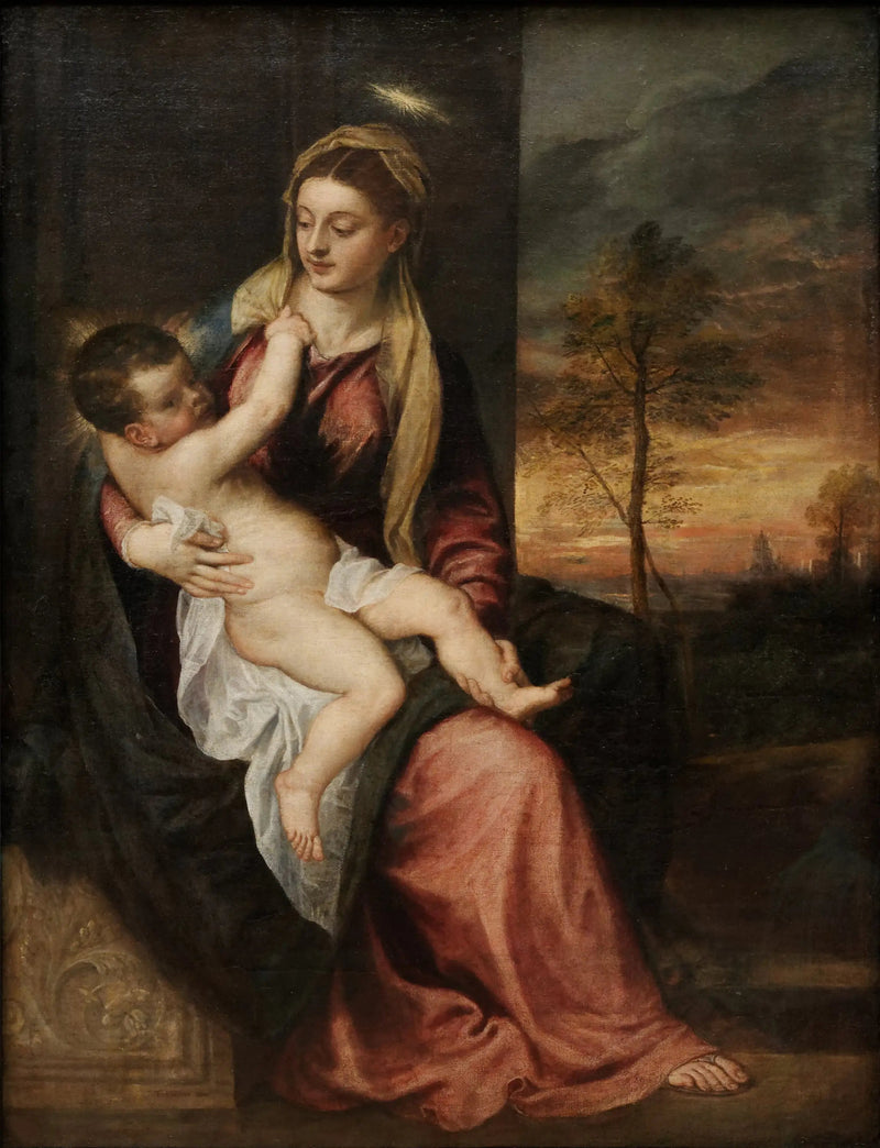 Die Jungfrau und das Kind in einer Abendlandschaft - Titian