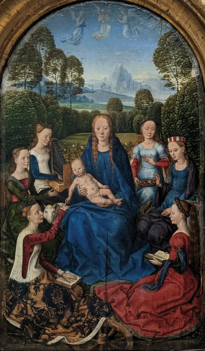 Die Jungfrau und das Kind umgeben von Heiligen - Hans Memling