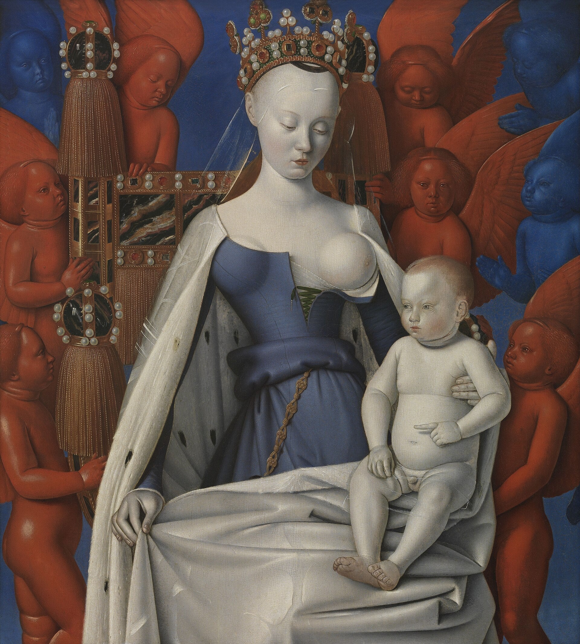 La Vierge et l'Enfant entourés d'anges - Jean Fouquet image 1 reproduction de peinture à l’huile