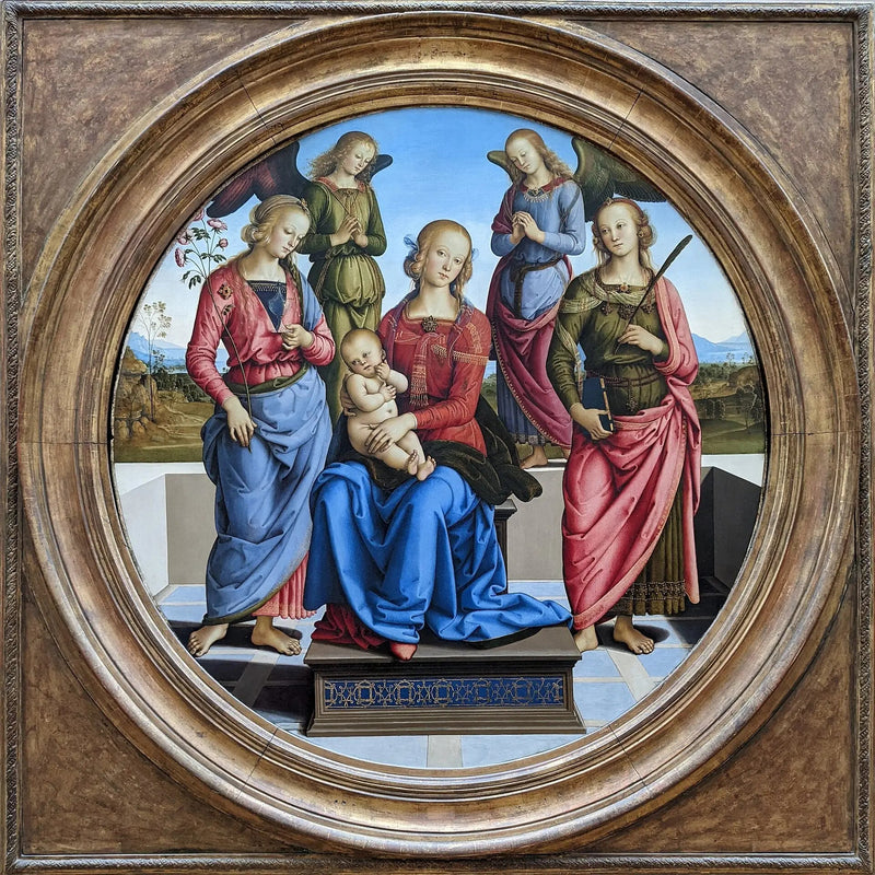Die Jungfrau und das Kind umgeben von zwei Engeln, heilige Rose und heilige Katharina - Pietro Perugino