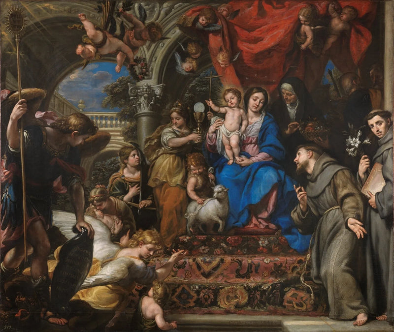 Die Jungfrau und das Kind zwischen den theologischen Tugenden und den Heiligen - Claudio Coello