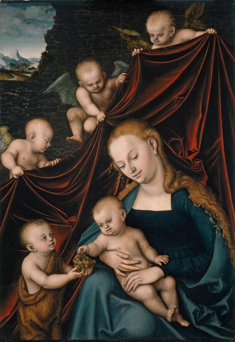 Die Jungfrau und das Kind, Johannes der Täufer und die Engel - Lucas Cranach der Ältere
