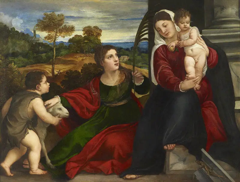 Die Jungfrau, das Kind, die heilige Agnes und der heilige Johannes der Täufer - Titian