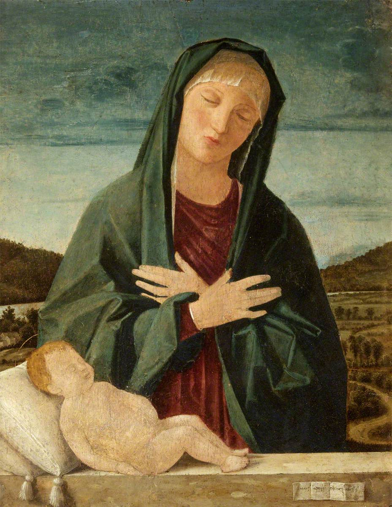 Die Jungfrau Maria, die das schlafende Jesuskind anbetet - Cima da Conegliano