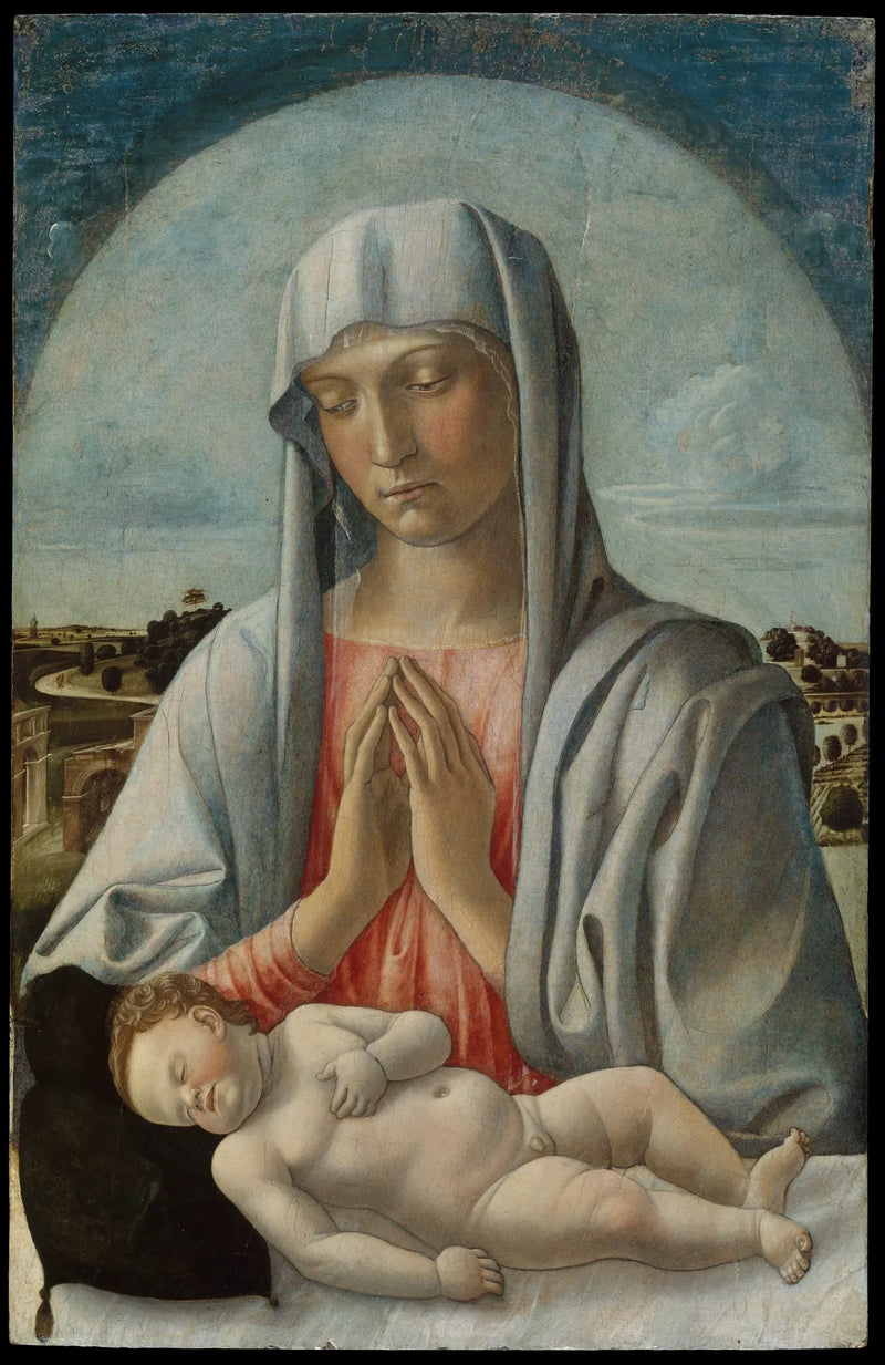 Die Jungfrau Maria, die das schlafende Jesuskind anbetet - Giovanni Bellini