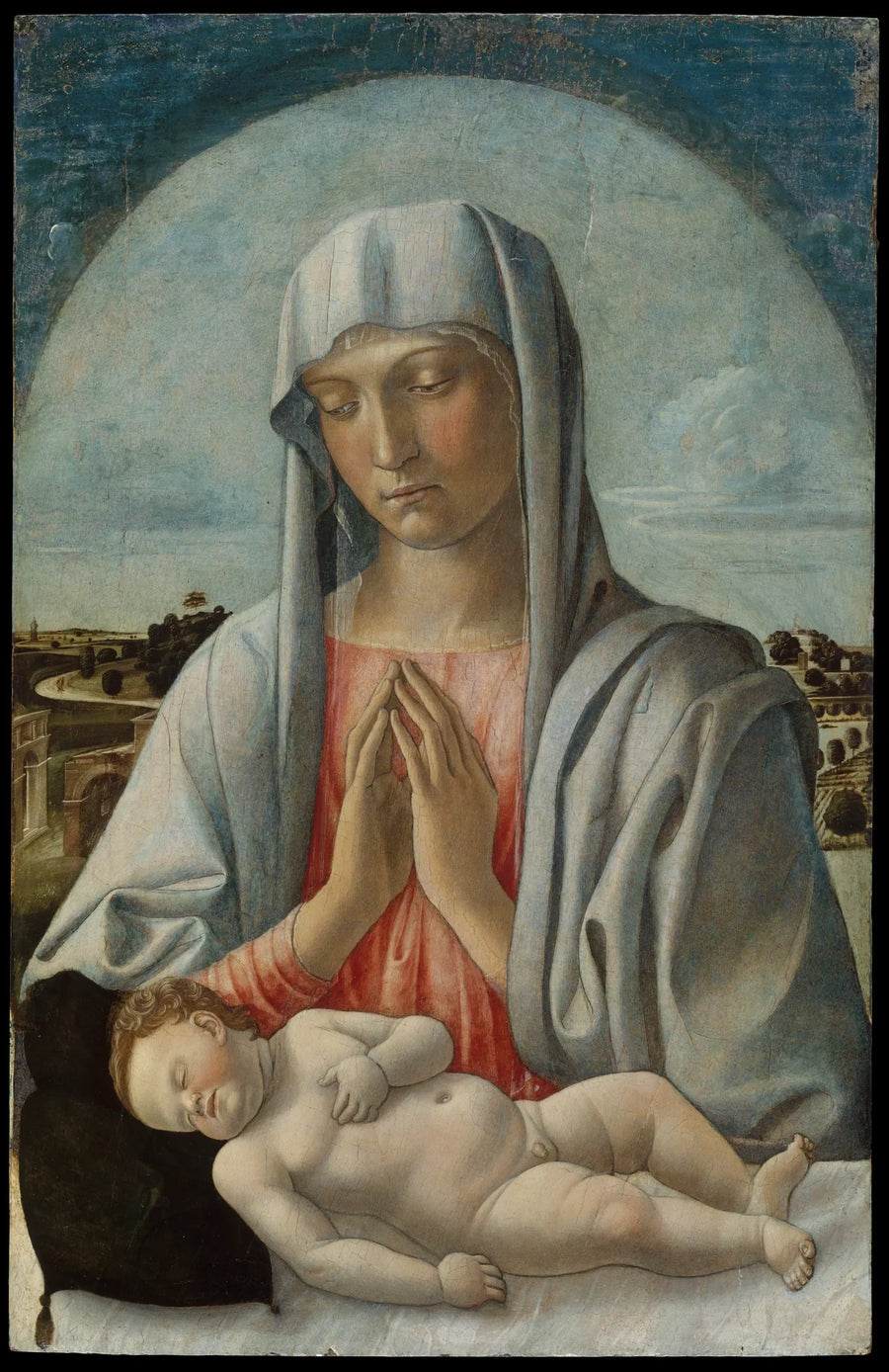 Die Jungfrau Maria, die das schlafende Jesuskind anbetet - Giovanni Bellini