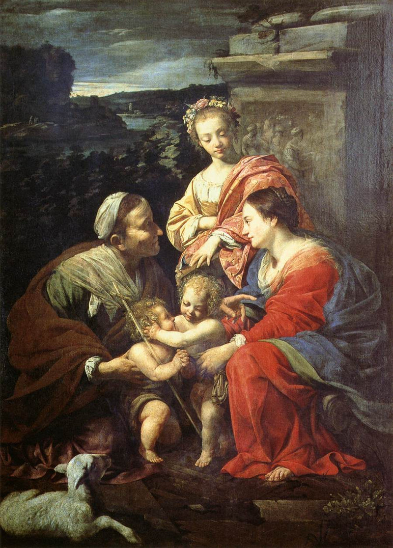 Die Jungfrau Maria und das Jesuskind mit der heiligen Elisabeth, dem heiligen Johannes dem Täufer und der heiligen Katharina - Simon Vouet