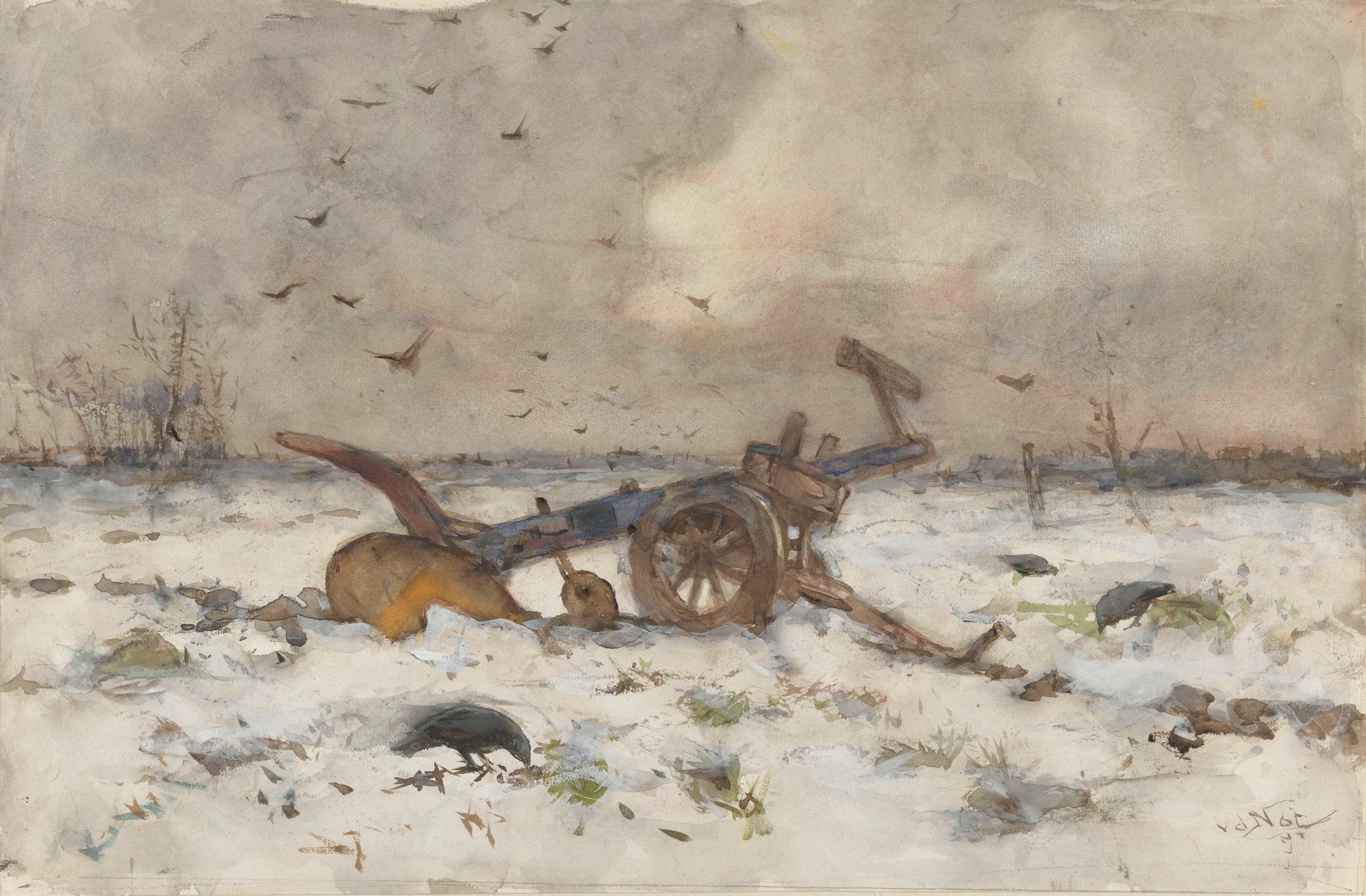 Labourer sur un champ enneigé - Willem van der Nat