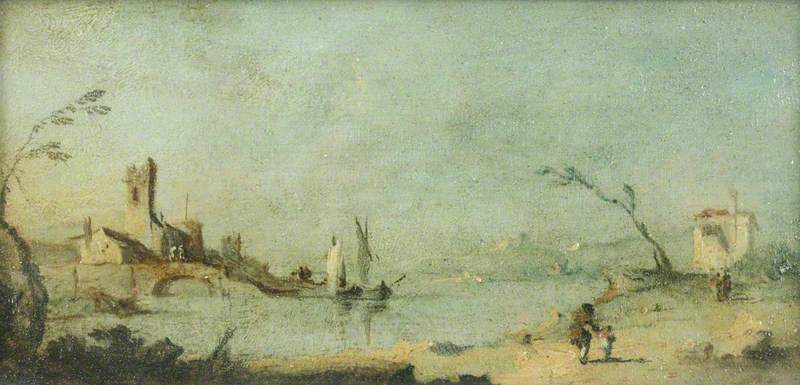 Lagune von Capriccio mit einer Kirche und einer Brücke - Francesco Guardi