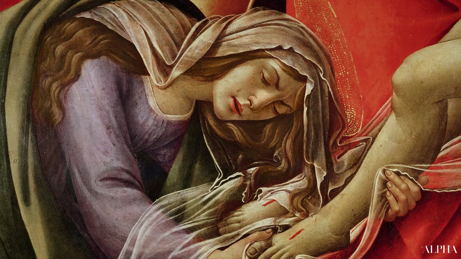 Lamentation du Christ, détail de Marie-Madeleine et des pieds du Christ - Sandro Botticelli - Reproductions de tableaux et peintures haut de gamme