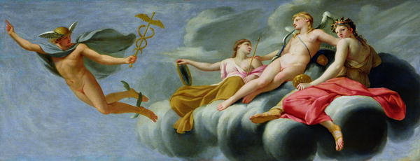 Die Liebe befiehlt Merkur, seine Macht dem Universum anzukündigen - Eustache Le Sueur