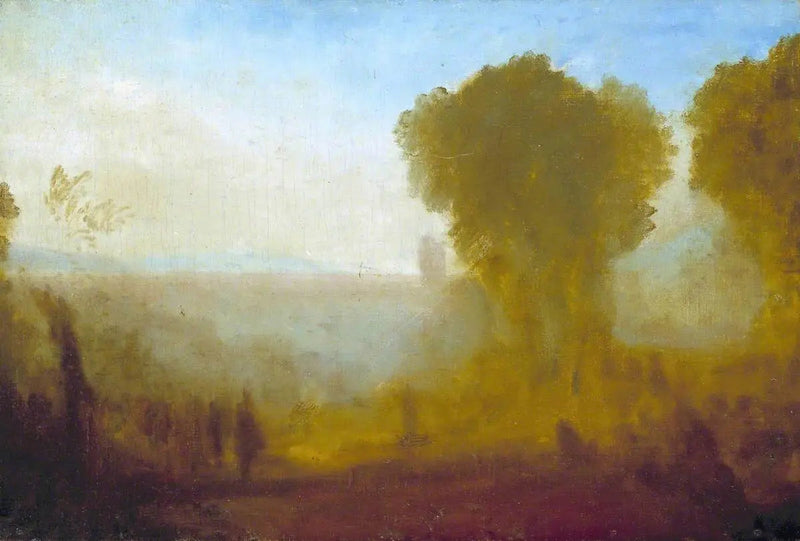 Landschaft mit Turm, Bäumen und Figuren; möglicherweise Arcueil bei Paris - J. M. W. Turner