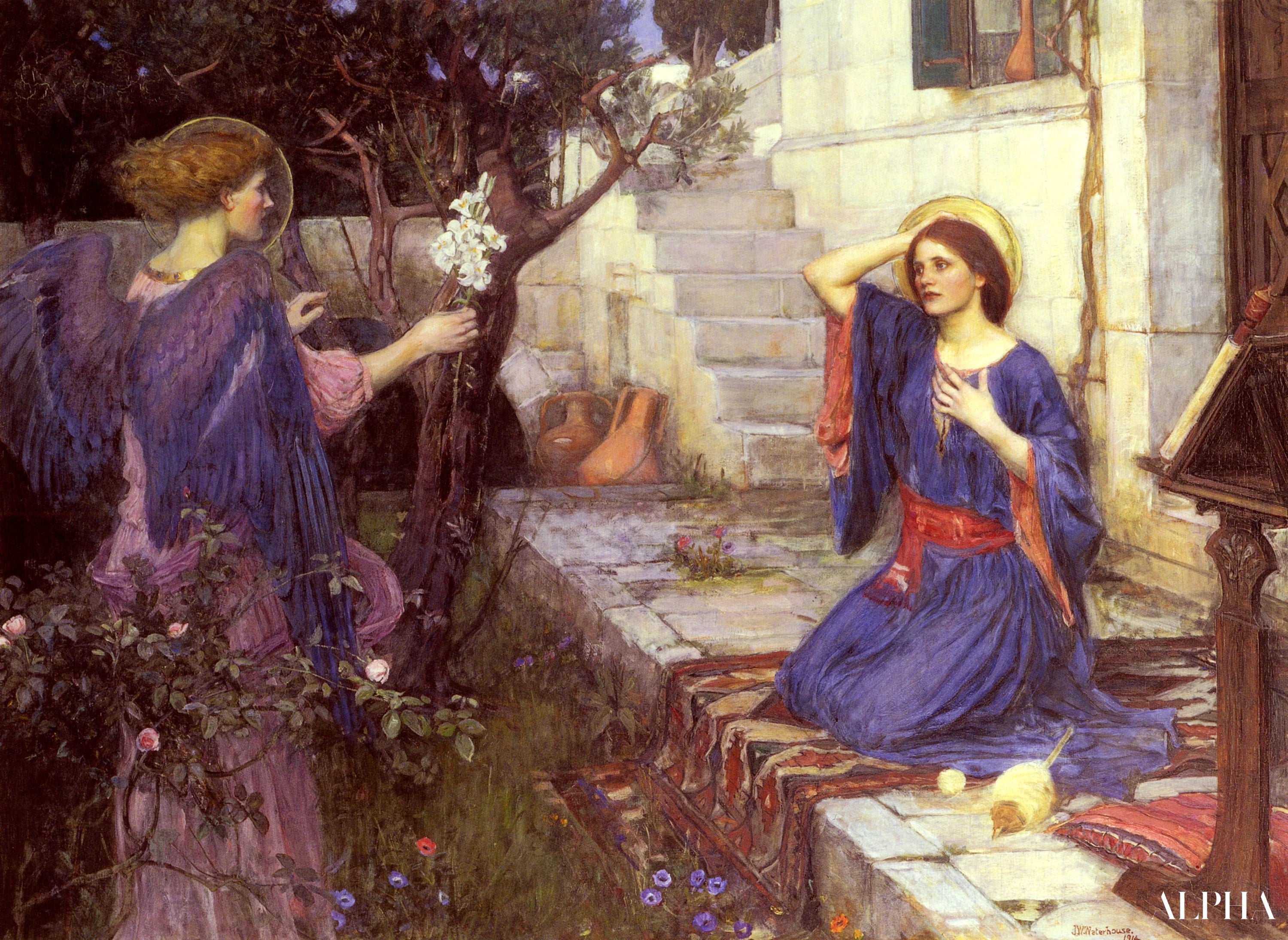 Reproduction du tableau « L'Annonciation - John William Waterhouse » par Alpha Reproduction en peinture à l’huile