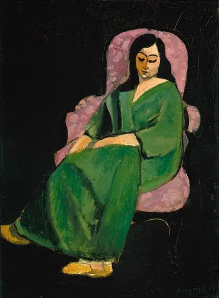 Laurette in grünem Kleid, schwarzer Hintergrund - Henri Matisse