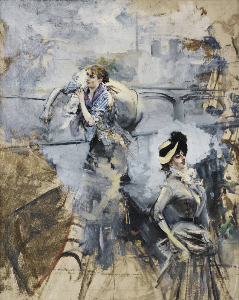 Waschfrau und junge Brünette am Ufer der Seine, Paris - Giovanni Boldini