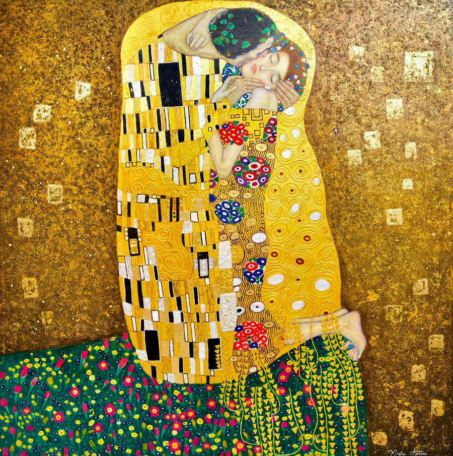 Der Kuss neu interpretiert von Meister Apollon | 200 x 200 cm 