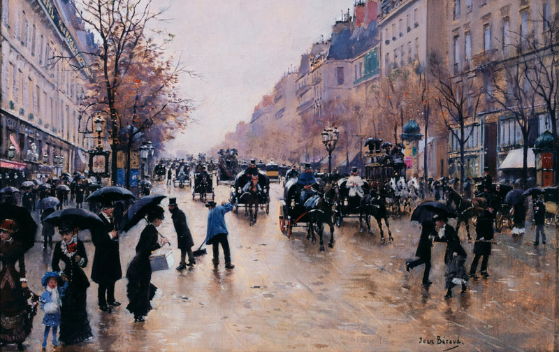 Der Boulevard Poissonnière unter Regen - Jean Béraud