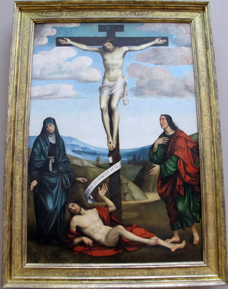 Das Kalvarienberg mit dem heiligen Job am Fuße des Kreuzes - Francesco Francia